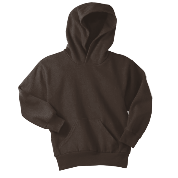 Port & Co Youth Core Fleece Pullover Hooded Sweatshirt, Dark Chocolate Brown, Front view