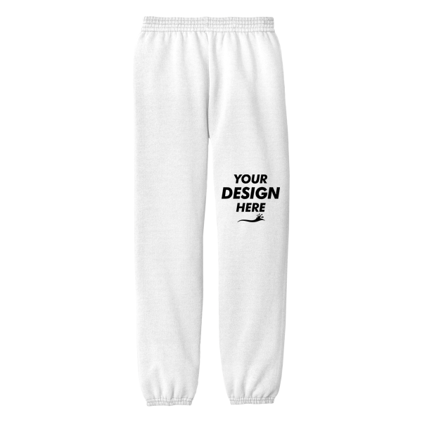Port & Co Youth Core Fleece Sweatpant, White, Front view, Mockup