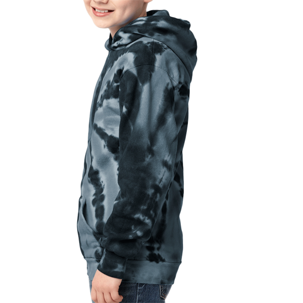 Port & Co Youth Tie Dye Pullover Hooded Sweatshirt, Black, Youth Left Sleeve (Long) view