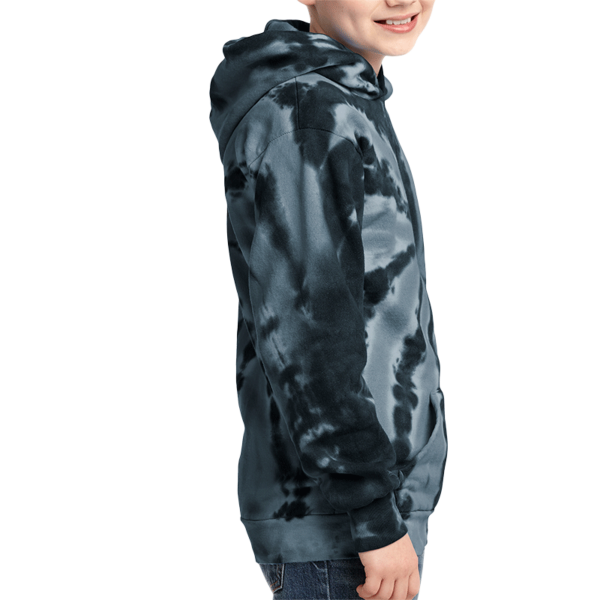 Port & Co Youth Tie Dye Pullover Hooded Sweatshirt, Black, Youth Right Sleeve (Long) view
