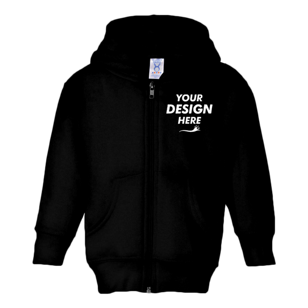 Rabbit Skins Toddler Full-Zip Fleece Hoodie, Black, Front view, Mockup