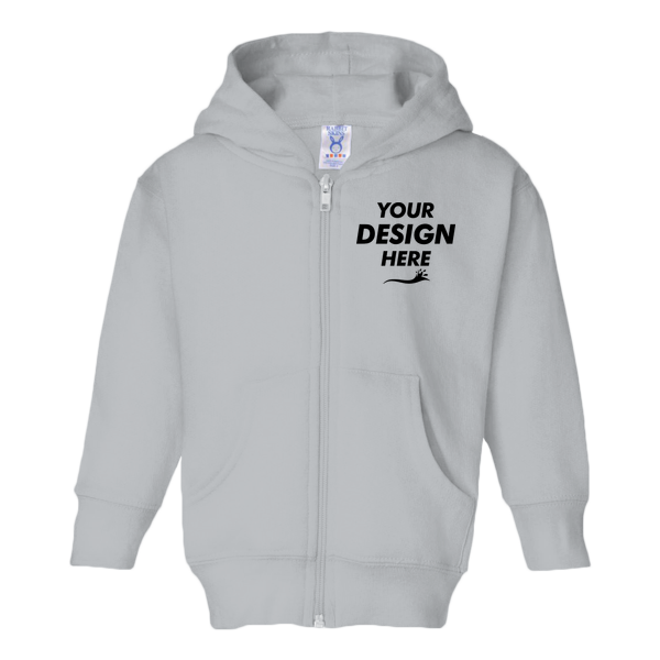 Rabbit Skins Toddler Full-Zip Fleece Hoodie, Heather, Front view, Mockup