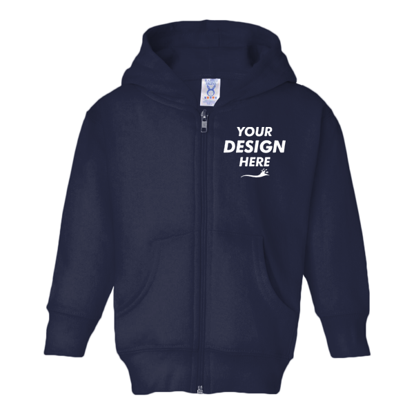 Rabbit Skins Toddler Full-Zip Fleece Hoodie, Navy, Front view, Mockup