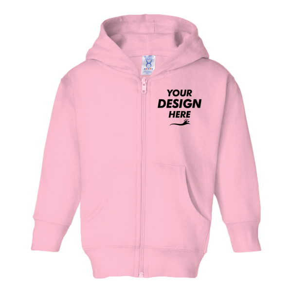 Rabbit Skins Toddler Full-Zip Fleece Hoodie, Pink, Front view, Mockup