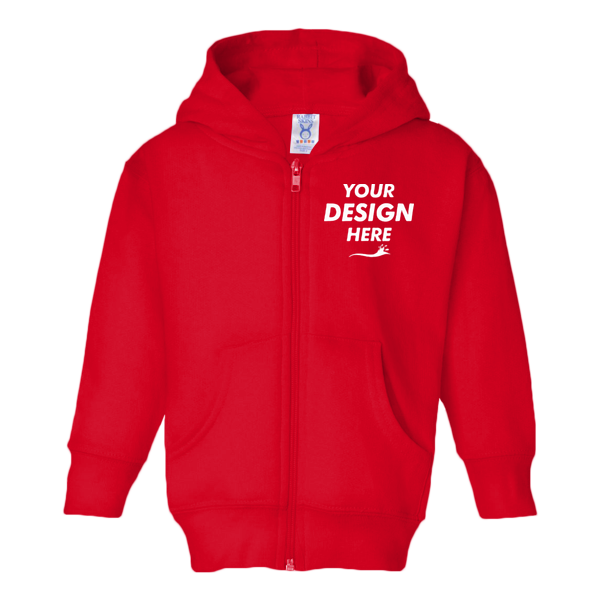 Rabbit Skins Toddler Full-Zip Fleece Hoodie, Red, Front view, Mockup