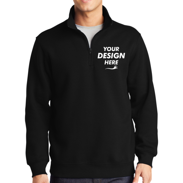 Sport Tek 1/4 Zip Sweatshirt, Black, Front view, Mockup