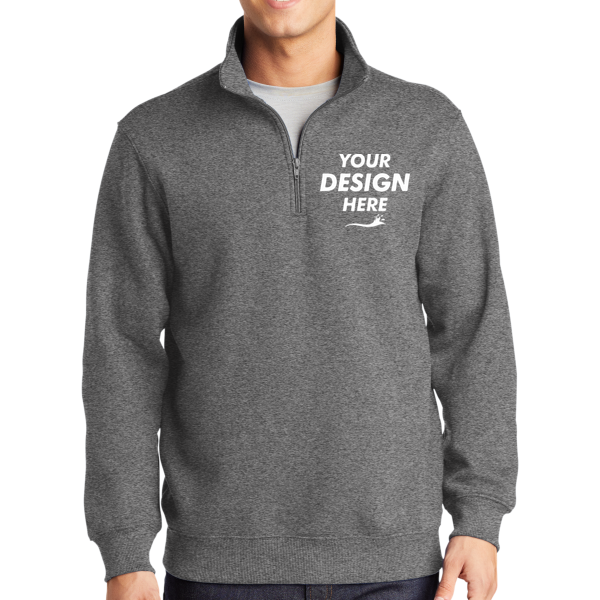 Sport Tek 1/4 Zip Sweatshirt, Vintage Heather, Front view, Mockup