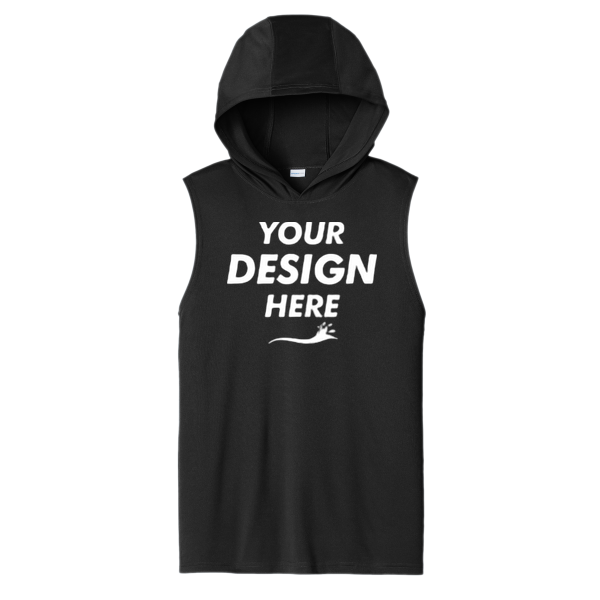 Sport Tek Competitor Sleeveless Hoodie, Black, Front view, Mockup