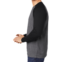 Sport Tek PosiCharge ® Long Sleeve Tri Blend Wicking Raglan Tee, Black Triad Solid / Dark Grey Heather, Left Sleeve view