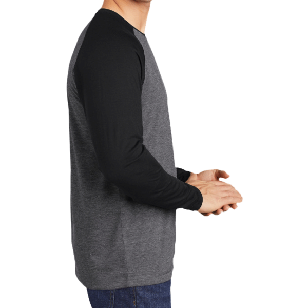 Sport Tek PosiCharge ® Long Sleeve Tri Blend Wicking Raglan Tee, Black Triad Solid / Dark Grey Heather, Right Sleeve view