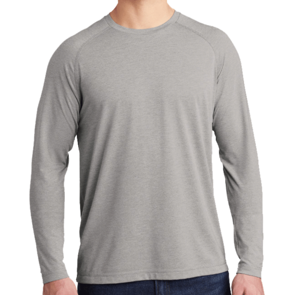 Sport Tek PosiCharge ® Long Sleeve Tri Blend Wicking Raglan Tee, Light Grey Heather / Light Grey Heather, Front view