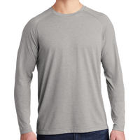 Sport Tek PosiCharge ® Long Sleeve Tri Blend Wicking Raglan Tee, Light Grey Heather / Light Grey Heather, Front view