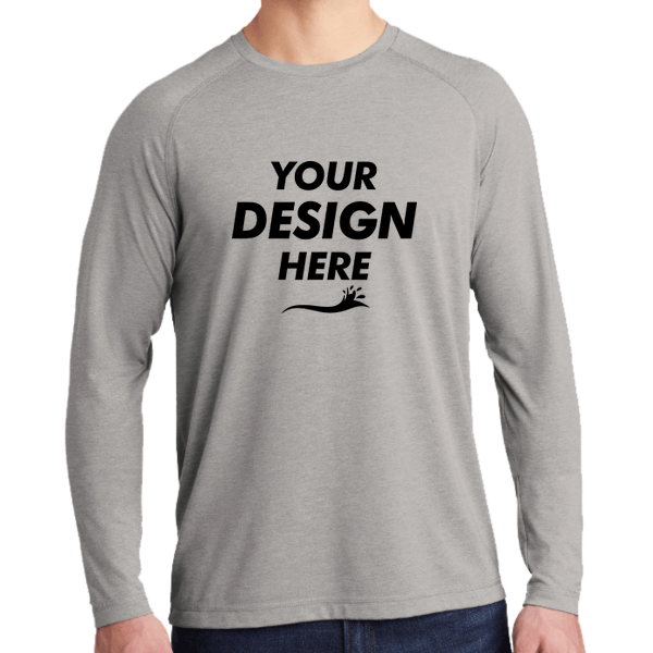 Sport Tek PosiCharge ® Long Sleeve Tri Blend Wicking Raglan Tee, Light Grey Heather / Light Grey Heather, Front view, Mockup