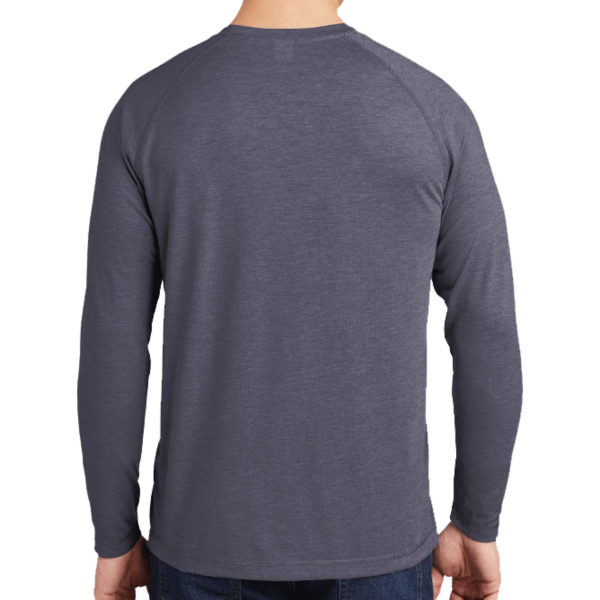 Sport Tek PosiCharge ® Long Sleeve Tri Blend Wicking Raglan Tee, True Navy Heather / True Navy Heather, Back view