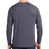 Sport Tek PosiCharge ® Long Sleeve Tri Blend Wicking Raglan Tee, True Navy Heather / True Navy Heather, Back view