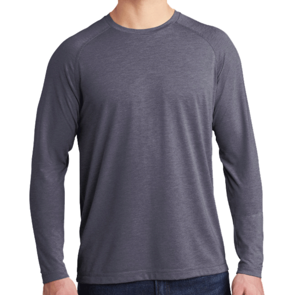 Sport Tek PosiCharge ® Long Sleeve Tri Blend Wicking Raglan Tee, True Navy Heather / True Navy Heather, Front view