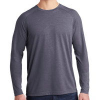 Sport Tek PosiCharge ® Long Sleeve Tri Blend Wicking Raglan Tee, True Navy Heather / True Navy Heather, Front view