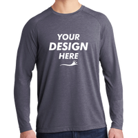 Sport Tek PosiCharge ® Long Sleeve Tri Blend Wicking Raglan Tee, True Navy Heather / True Navy Heather, Front view, Mockup