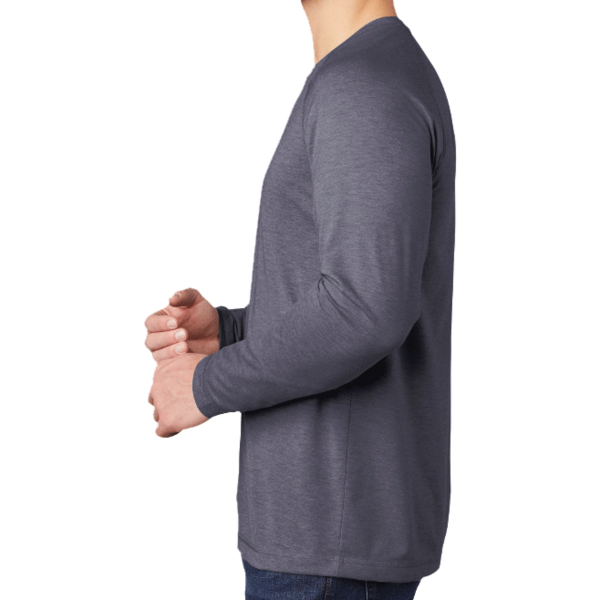 Sport Tek PosiCharge ® Long Sleeve Tri Blend Wicking Raglan Tee, True Navy Heather / True Navy Heather, Left Sleeve view