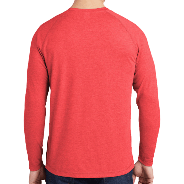 Sport Tek PosiCharge ® Long Sleeve Tri Blend Wicking Raglan Tee, True Red Heather / True Red Heather, Back view