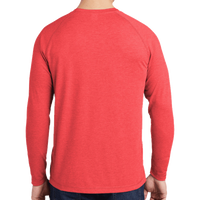 Sport Tek PosiCharge ® Long Sleeve Tri Blend Wicking Raglan Tee, True Red Heather / True Red Heather, Back view