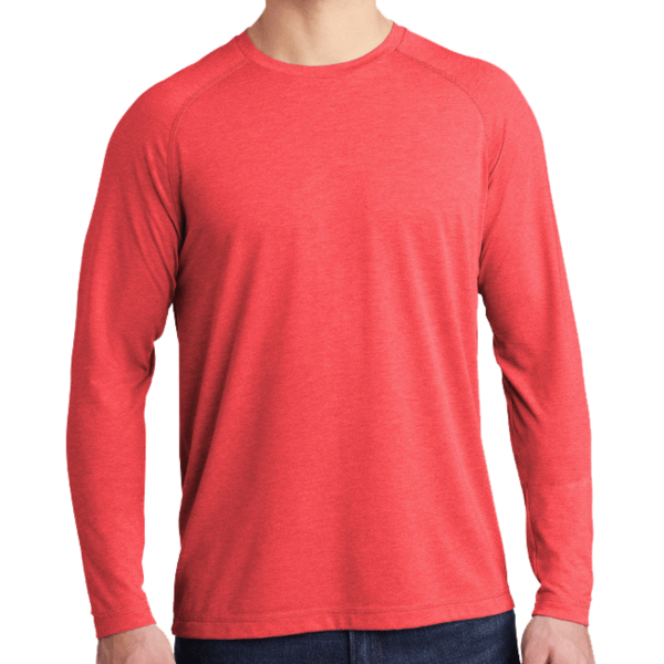 Sport Tek PosiCharge ® Long Sleeve Tri Blend Wicking Raglan Tee, True Red Heather / True Red Heather, Front view