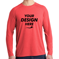 Sport Tek PosiCharge ® Long Sleeve Tri Blend Wicking Raglan Tee, True Red Heather / True Red Heather, Front view, Mockup