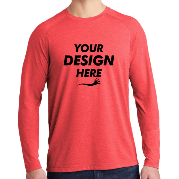 Sport Tek PosiCharge ® Long Sleeve Tri Blend Wicking Raglan Tee, True Red Heather / True Red Heather, Front view, Mockup