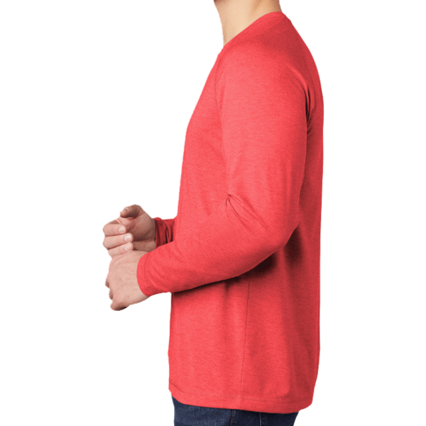 Sport Tek PosiCharge ® Long Sleeve Tri Blend Wicking Raglan Tee, True Red Heather / True Red Heather, Left Sleeve view