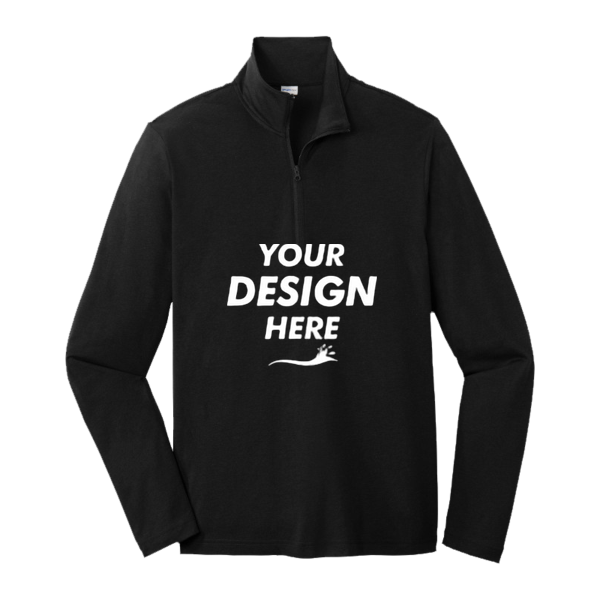 Sport Tek PosiCharge ® Tri Blend Wicking 1/4 Zip Pullover, Black Triad Solid, Front view, Mockup