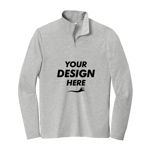 Sport Tek PosiCharge ® Tri Blend Wicking 1/4 Zip Pullover, Light Grey Heather, Front view, Mockup