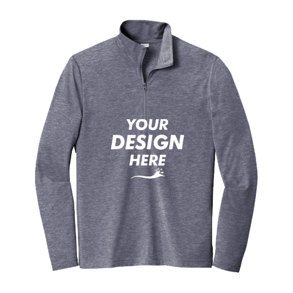 Sport Tek PosiCharge ® Tri Blend Wicking 1/4 Zip Pullover, True Navy Heather, Front view, Mockup