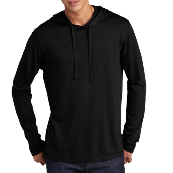 Sport Tek PosiCharge ® Tri Blend Wicking Long Sleeve Hoodie, Black Triad Solid, Front view