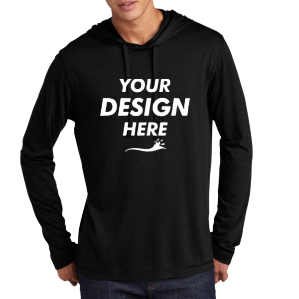 Sport Tek PosiCharge ® Tri Blend Wicking Long Sleeve Hoodie, Black Triad Solid, Front view, Mockup