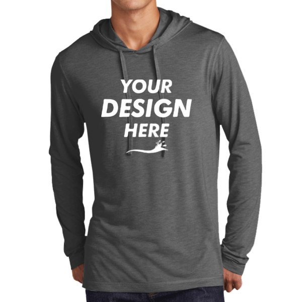Sport Tek PosiCharge ® Tri Blend Wicking Long Sleeve Hoodie, Dark Grey Heather, Front view, Mockup