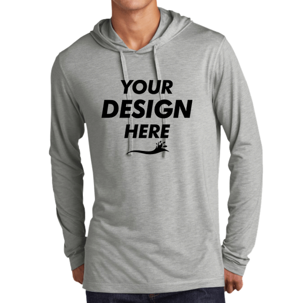 Sport Tek PosiCharge ® Tri Blend Wicking Long Sleeve Hoodie, Light Grey Heather, Front view, Mockup