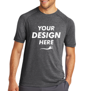 Sport Tek PosiCharge ® Tri Blend Wicking Raglan Tee, Dark Grey Heather / Dark Grey Heather, Front view, Mockup