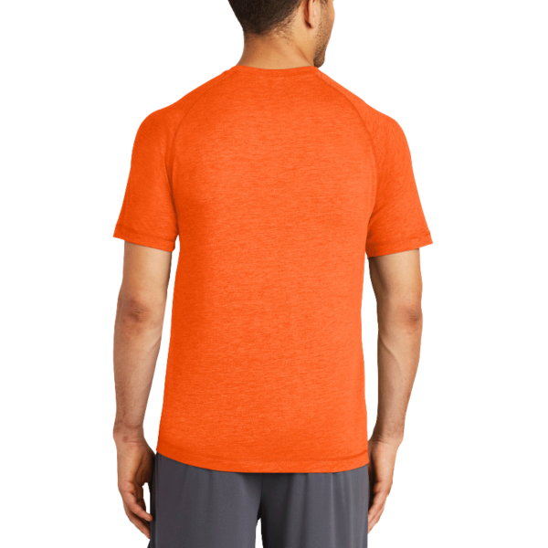 Sport Tek PosiCharge ® Tri Blend Wicking Raglan Tee, Deep Orange Heather / Deep Orange Heather, Back view