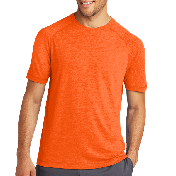 Sport Tek PosiCharge ® Tri Blend Wicking Raglan Tee, Deep Orange Heather / Deep Orange Heather, Front view