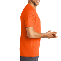 Sport Tek PosiCharge ® Tri Blend Wicking Raglan Tee, Deep Orange Heather / Deep Orange Heather, Right Sleeve view