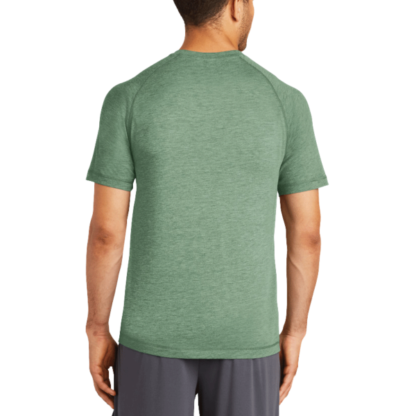 Sport Tek PosiCharge ® Tri Blend Wicking Raglan Tee, Forest Green Heather / Forest Green Heather, Back view