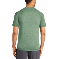 Sport Tek PosiCharge ® Tri Blend Wicking Raglan Tee, Forest Green Heather / Forest Green Heather, Back view