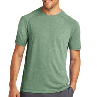 Sport Tek PosiCharge ® Tri Blend Wicking Raglan Tee, Forest Green Heather / Forest Green Heather, Front view