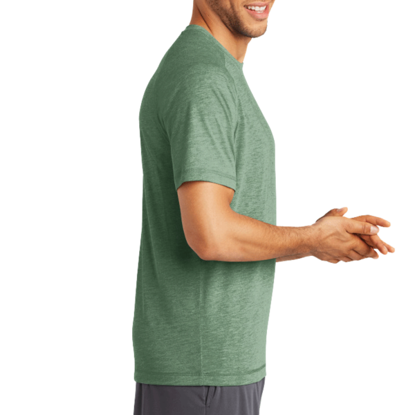 Sport Tek PosiCharge ® Tri Blend Wicking Raglan Tee, Forest Green Heather / Forest Green Heather, Right Sleeve view