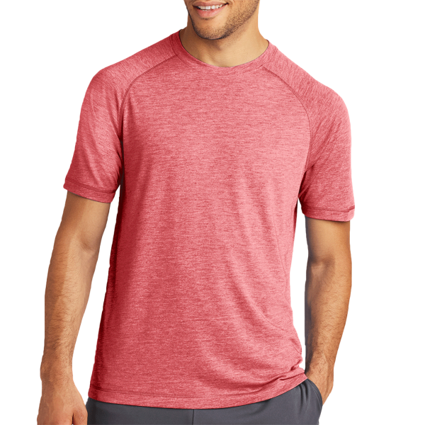 Sport Tek PosiCharge ® Tri Blend Wicking Raglan Tee, True Red Heather / True Red Heather, Front view