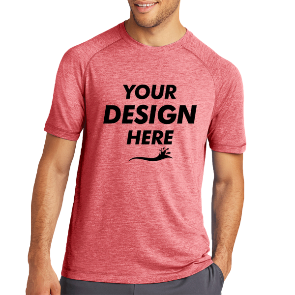 Sport Tek PosiCharge ® Tri Blend Wicking Raglan Tee, True Red Heather / True Red Heather, Front view, Mockup