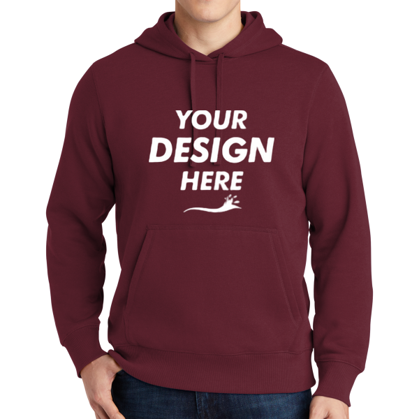 Sport Tek Pullover Hooded Sweatshirt, Maroon, Front view, Mockup