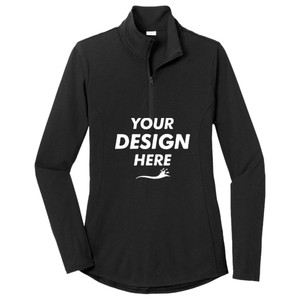 Sport Tek Women's PosiCharge ® Tri Blend Wicking 1/4 Zip Pullover, Black Triad Solid, Front view, Mockup