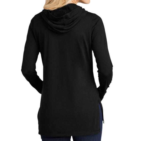 Sport Tek Women's PosiCharge ® Tri Blend Wicking Long Sleeve Hoodie, Black Triad Solid, Back view