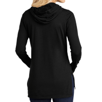Sport Tek Women's PosiCharge ® Tri Blend Wicking Long Sleeve Hoodie, Black Triad Solid, Back view